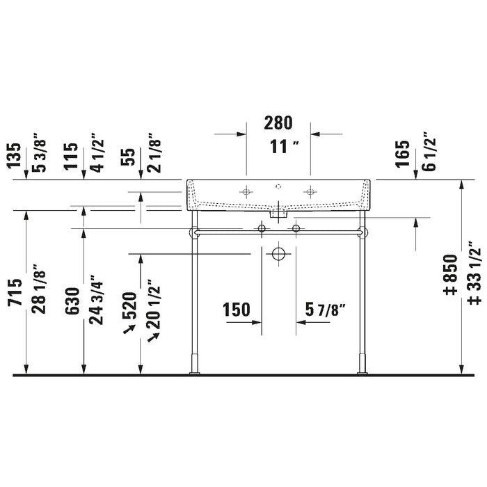 Duravit 2350800000 Vero 31 1/2" Rectangular Wall Mounted Bathroom Sink with 1 Hole
