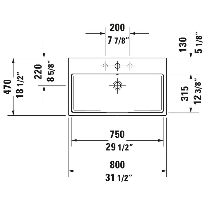 Duravit 2350800000 Vero 31 1/2" Rectangular Wall Mounted Bathroom Sink with 1 Hole