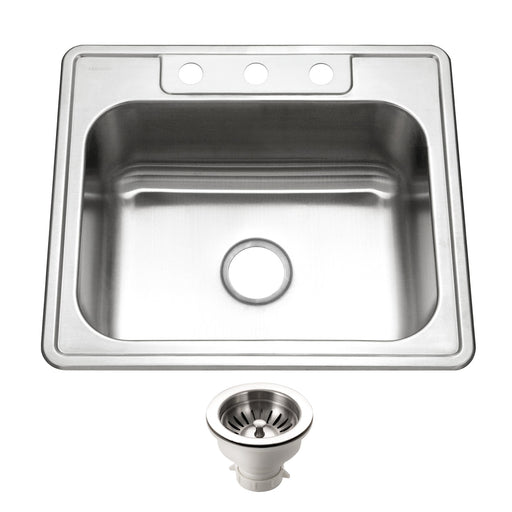 Houzer 2522-8BS3-C Glowtone 25" Stainless Steel Drop-in Topmount 3-Hole Single Bowl 8" Deep Kitchen Sink