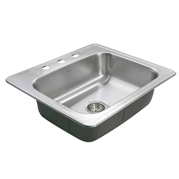 Houzer 2522-8BS3-C Glowtone 25" Stainless Steel Drop-in Topmount 3-Hole Single Bowl 8" Deep Kitchen Sink with Strainer