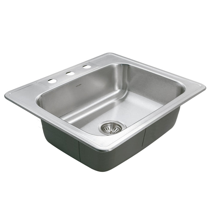 Houzer 2522-9BS3-C Glowtone 25" Stainless Steel Drop-in Topmount 3-Hole Single Bowl 9" Deep Kitchen Sink with Strainer