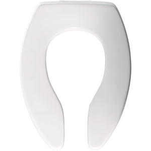 Bemis Elongated Commercial Plastic Open Front Toilet Seat with STA-TITE Check Hinge and DuraGuard