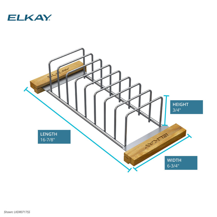 Elkay LKDR0717SS Stainless Steel 16-17/20" x 6-3/4" x 4-1/4" Drying Rack with Wood Handles in Polished Stainless Steel