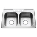Houzer 3322-8BS3-1 Glowtone 33" Stainless Steel Drop-in Topmount 3-Hole 50/50 Double Bowl 8" Deep Kitchen Sink