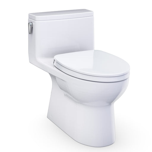 TOTO Redington One-Piece Elongated 1.28 GPF WASHLET+ and Auto Flush Ready Universal Height Toilet with CEFIONTECT and SS124 SoftClose Seat, Cotton White - MS672124CEFG#01
