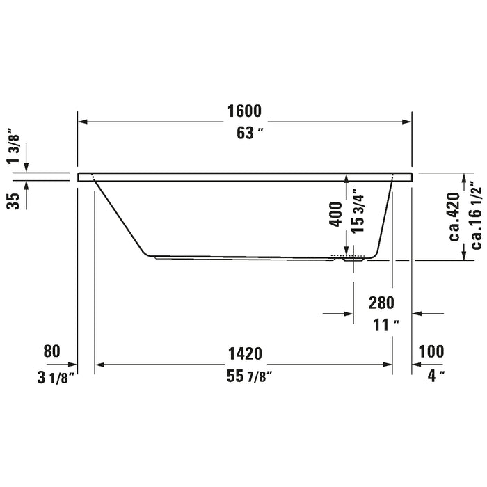 Duravit 700096000000090 D-Code 63" x 27 1/2" Drop-in Soaking Bathtub with Reversible Drain