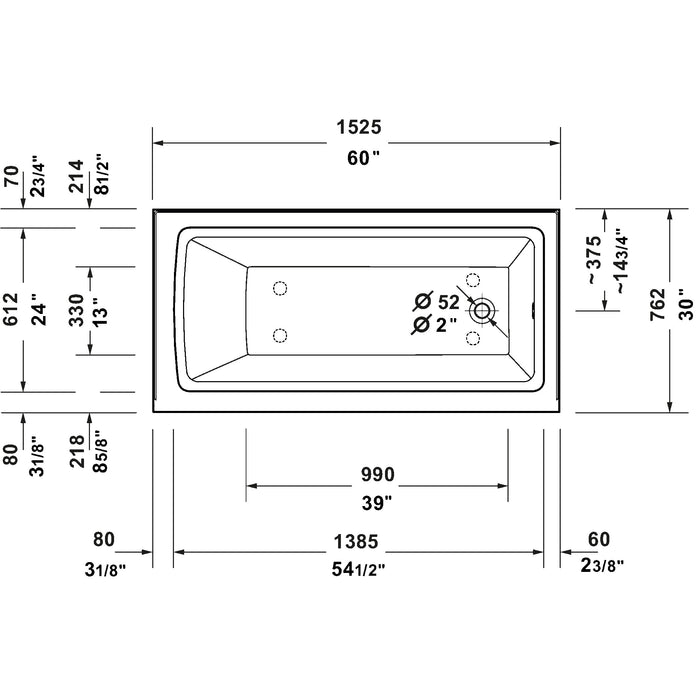 Duravit Architec 700442000000090 60" x 30" Alcove Bathtub, Right Drain, White