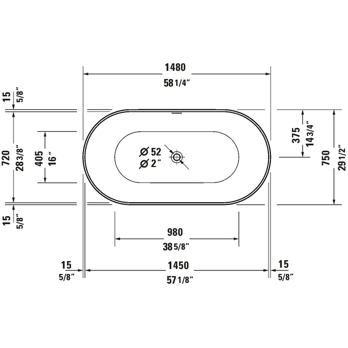 Duravit 700524000000090 No.1 58 1/4" x 29 1/2" Oval Freestanding Bathtub Acrylic