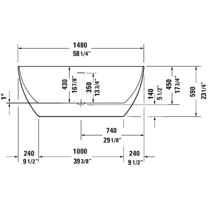 Duravit 700524000000090 No.1 58 1/4" x 29 1/2" Oval Freestanding Bathtub Acrylic