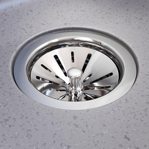 Close-up of a stainless steel sink drain basket strainer