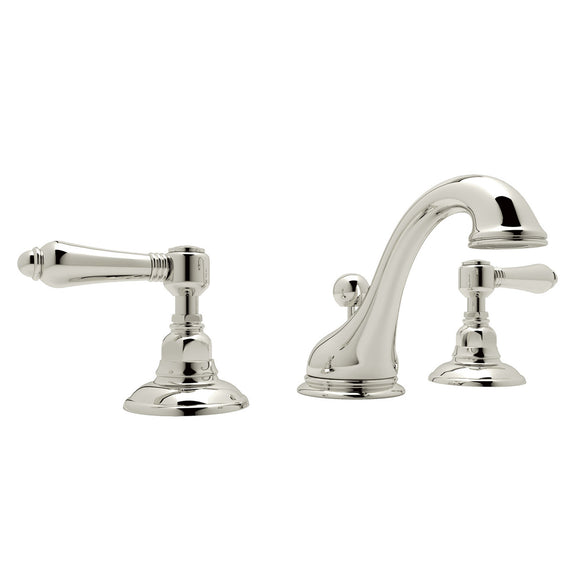 Rohl A1408LMPN-2 Viaggio C-Spout Widespread Bathroom Faucet in Polished Nickel with 2 Metal Lever Handles