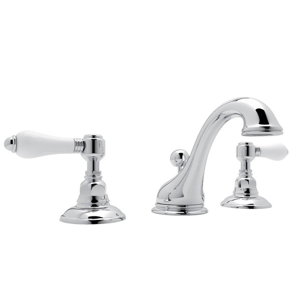 Rohl A1408LPAPC-2 Viaggio C-Spout Widespread Bathroom Faucet in Polished Chrome with White Porcelain Lever Handles