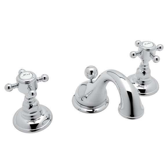 Rohl A1408XMAPC-2 Viaggio C-Spout Widespread Bathroom Faucet in Polished Chrome with 2 Cross Handles