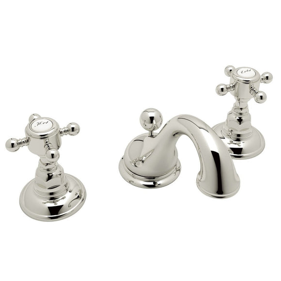 Rohl A1408XMPN-2 Viaggio C-Spout Widespread Bathroom Faucet in Polished Nickel with 2 Cross Handles