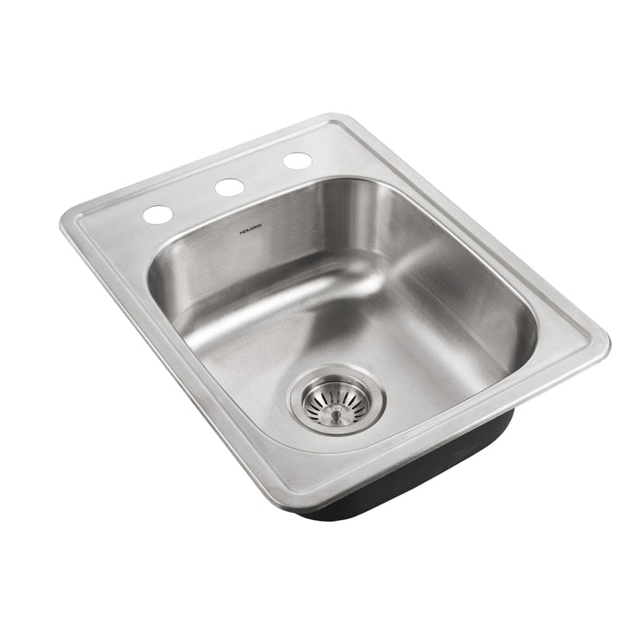 Houzer A1722-603-1 ADA Compliant 17" Stainless Steel Drop-in Topmount 3-Hole 6" Deep Large Bar and Prep Sink