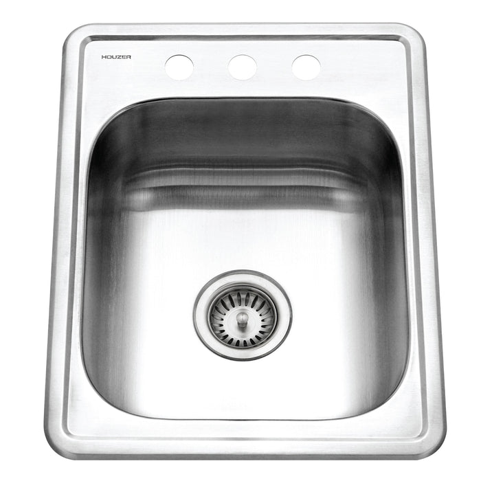 Houzer A1722-7BS-1 Glowtone ADA Compliant 17" Stainless Steel Drop-in Topmount 3-Hole Large Bar and Prep Sink