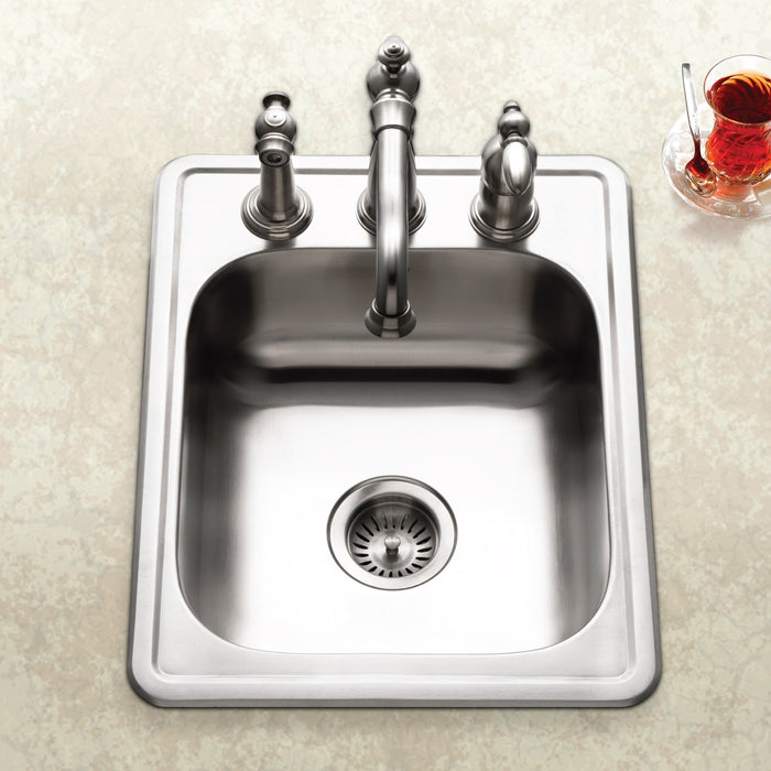 Houzer A1722-7BS-1 Glowtone ADA Compliant 17" Stainless Steel Drop-in Topmount 3-Hole Large Bar and Prep Sink