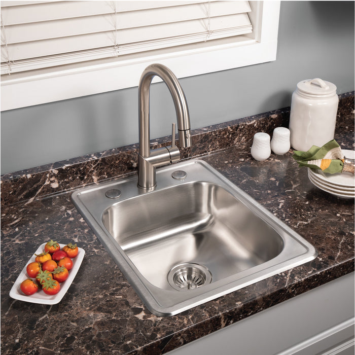 Houzer A1722-7BS-1 Glowtone ADA Compliant 17" Stainless Steel Drop-in Topmount 3-Hole Large Bar and Prep Sink