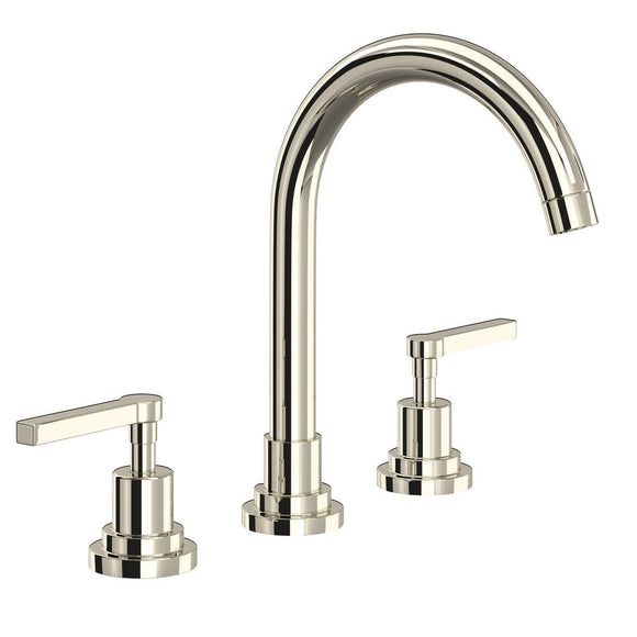 Rohl A2208LMPN-2 Lombardia C-Spout Widespread Bathroom Faucet in Polished Nickel With Metal Lever Handles