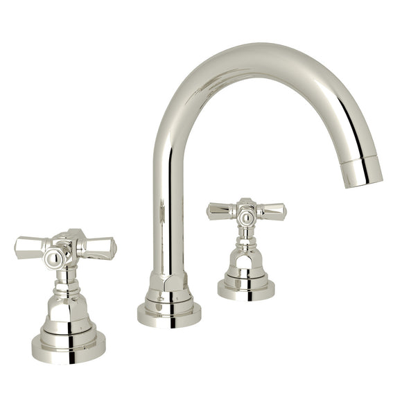 Rohl A2328XMPN-2 San Giovanni C-Spout Widespread Bathroom Faucet in Polished Nickel with Cross Handles
