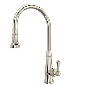 Rohl A3420LMPN-2 Pirellone Pulldown Side Lever Kitchen Faucet in Polished Nickel with Metal Lever Handle