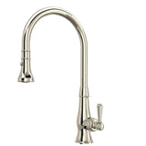 Rohl A3420LMPN-2 Pirellone Pulldown Side Lever Kitchen Faucet in Polished Nickel with Metal Lever Handle