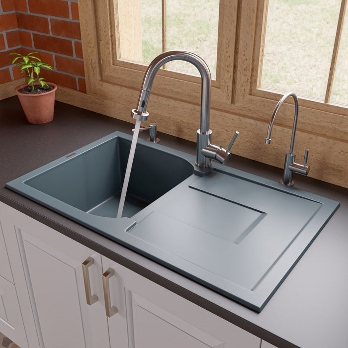 ALFI Brand AB1620DI-T Titanium 34" Granite Comp Kitchen Sink with Drainboard