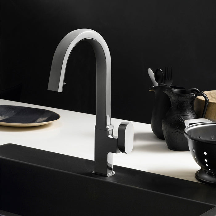Houzer AZUPD-968-PC Azura Series Polished Chrome Single Handle Hidden Pull-Down Kitchen Faucet
