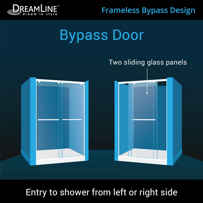 DreamLine DL-6940R-22-04 Charisma 30"D x 60"W x 78 3/4"H Frameless Bypass Shower Door in Brushed Nickel with Right Drain Biscuit Base