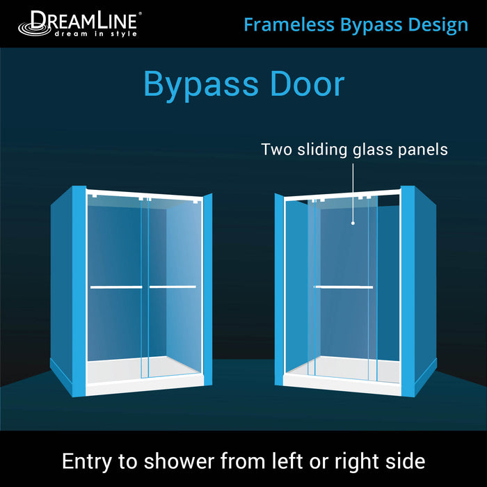 DreamLine DL-7004C-04 Encore 30"D x 60"W x 78 3/4"H Bypass Shower Door in Brushed Nickel and Center Drain White Base Kit
