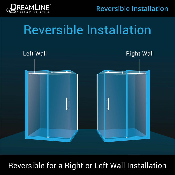 DreamLine SHEN-6434480-08 Enigma Air 34 3/4"D x 48 3/8"W x 76"H Frameless Sliding Shower Enclosure in Polished Stainless Steel