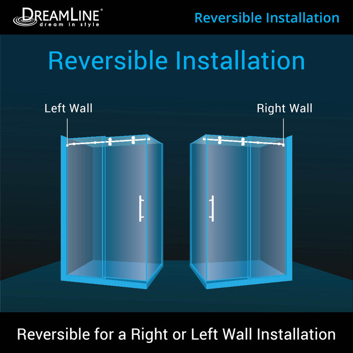 DreamLine SHEN-6132482-08 Enigma-XO 32 1/2"D x 44 3/8-48 3/8"W x 76"H Frameless Shower Enclosure in Polished Stainless Steel