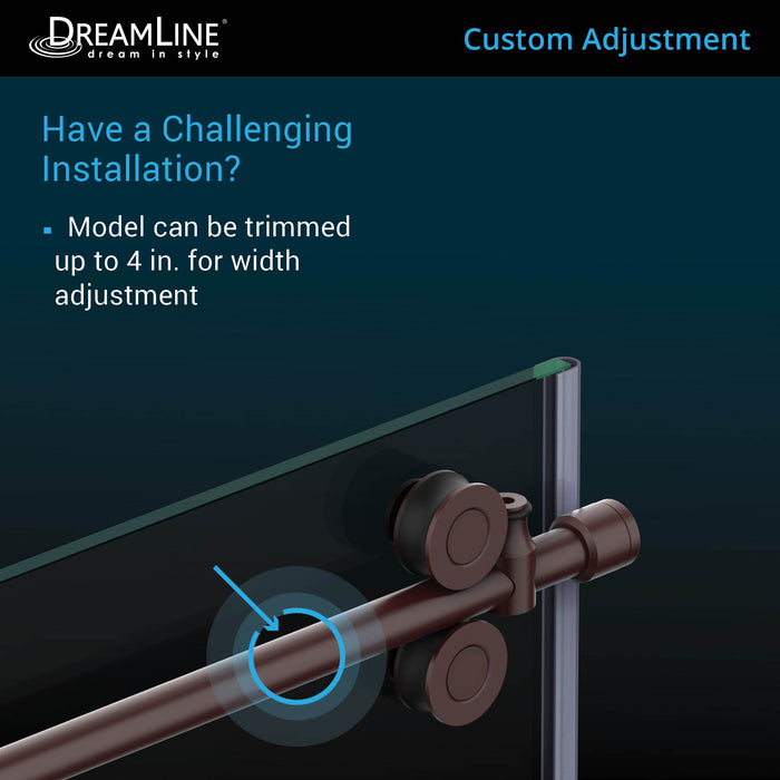 DreamLine SHDR6160762G-18 Enigma-XO 56-60"W x 76"H Frameless Smoke Gray Glass Sliding Shower Door in Polished Tuxedo