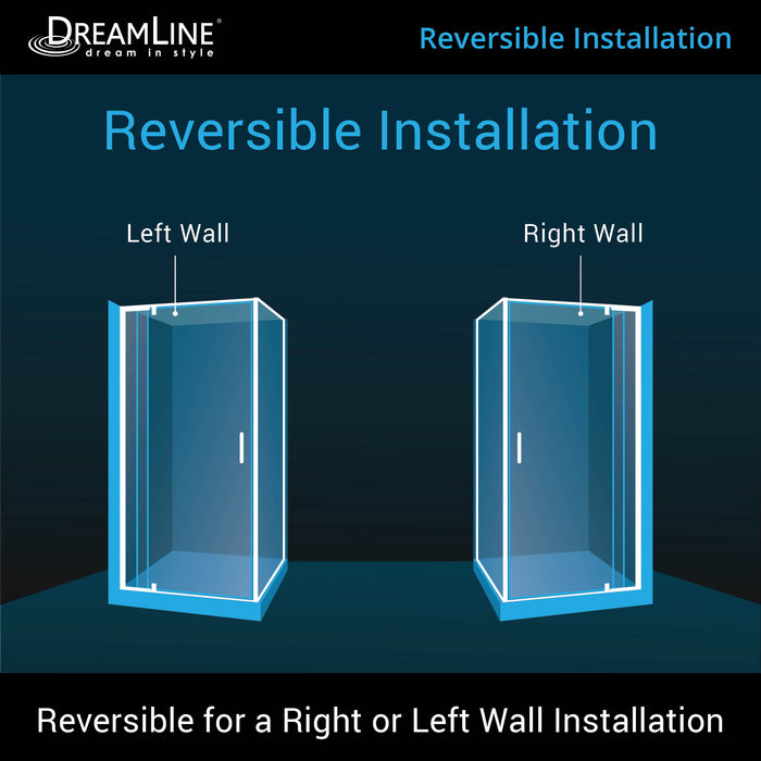DreamLine DL-6715-01CL Flex 36"D x 36"W x 74 3/4"H Semi-Frameless Pivot Shower Enclosure in Chrome with Corner Drain White Base