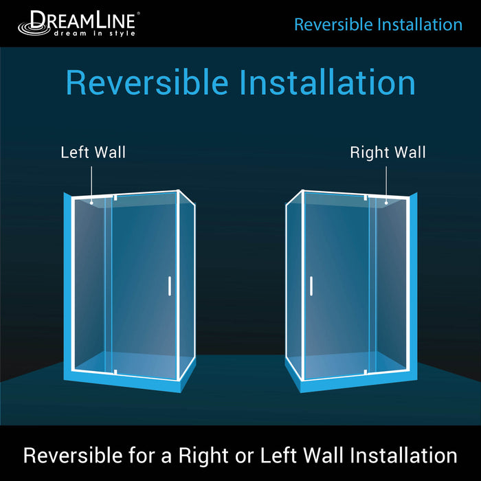 DreamLine DL-6719R-22-01 Flex 36"D x 48"W x 74 3/4"H Semi-Frameless Pivot Shower Enclosure in Chrome and Right Drain Biscuit Base Kit
