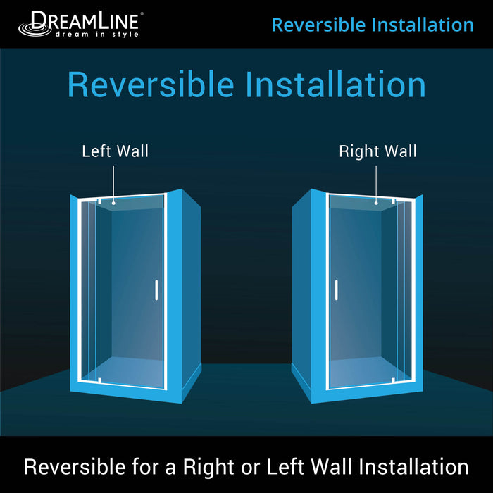 DreamLine DL-6215C-01CL Flex 32"D x 32"W x 74 3/4"H Semi-Frameless Pivot Shower Door in Chrome with Center Drain White Base