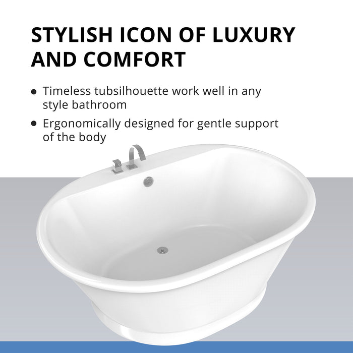 DreamLine BTCB6635HFXXC00 Caribbean 66" x 36" Freestanding Oval 48 Gallon Soaking Bathtub in White