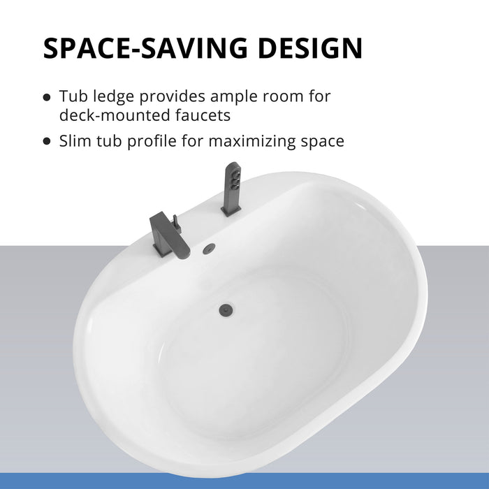 DreamLine BTCB6635HFXXC00 Caribbean 66" x 36" Freestanding Oval 48 Gallon Soaking Bathtub in White