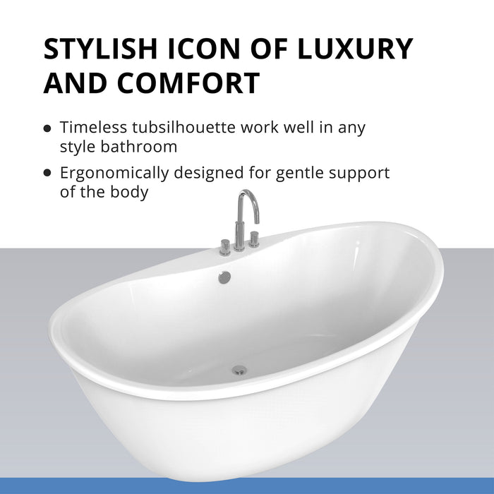 DreamLine BTCA6636WFXXC00 Caspian 66" x 36" Freestanding Double Slipper 2-Person Oval Bathtub in White