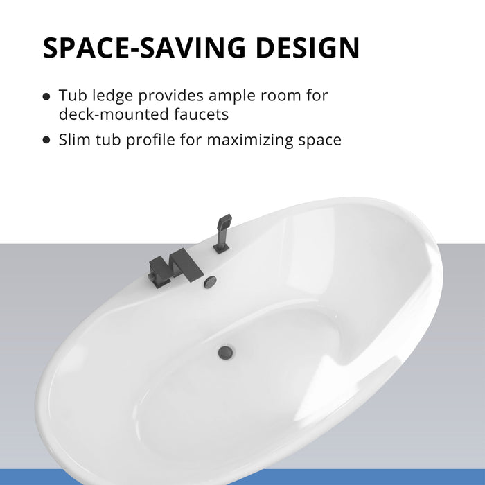 DreamLine BTCA6636WFXXC00 Caspian 66" x 36" Freestanding Double Slipper 2-Person Oval Bathtub in White