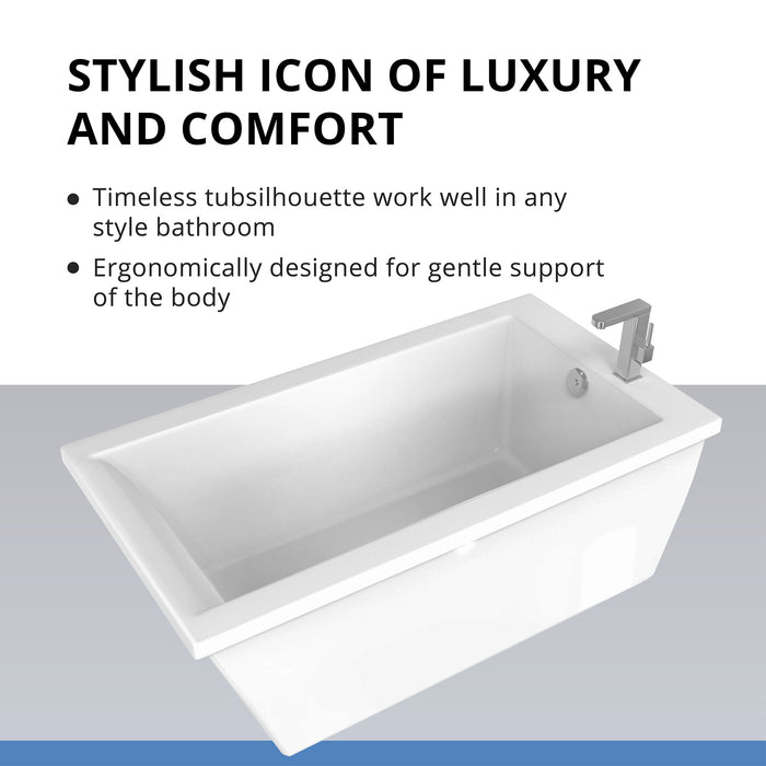 DreamLine BTLV6032WFXXF00 Levantine 60" x 32" Classic Rectangular Freestanding Bathtub in White, 59 Gallons