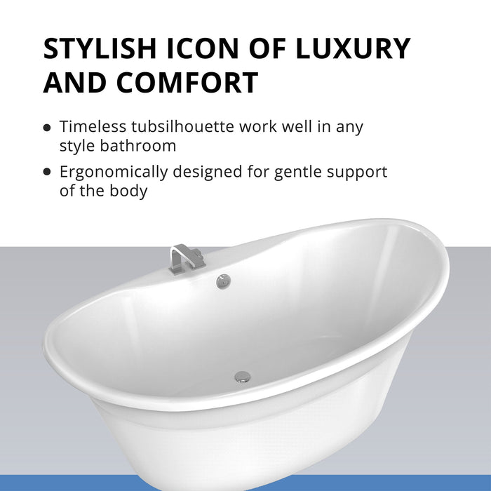 DreamLine BTMO6636WFXXC00 Montego 66" x 36" Freestanding Double Slipper 2-Person Oval Bathtub in White