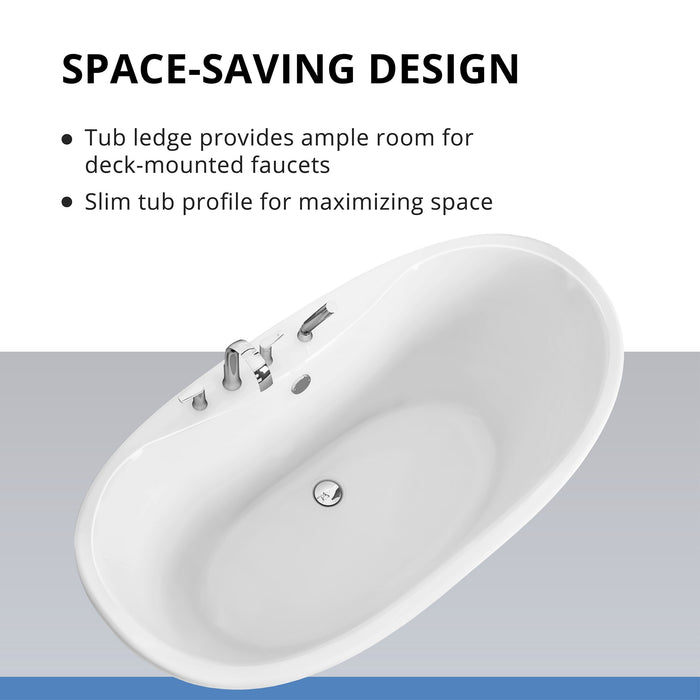 DreamLine BTMO6636WFXXC00 Montego 66" x 36" Freestanding Double Slipper 2-Person Oval Bathtub in White