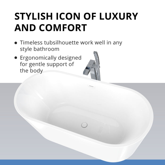 DreamLine BTHN6731DFXX00 Havana 67"W x 31"D Acrylic Freestanding Bathtub in White