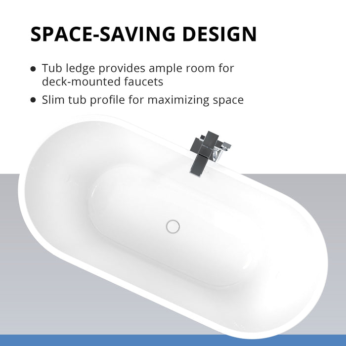 DreamLine BTHN6731DFXX00 Havana 67"W x 31"D Acrylic Freestanding Bathtub in White