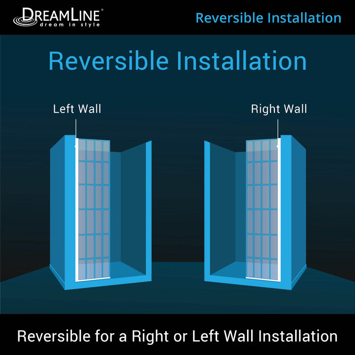 DreamLine SHDR-3234721-87 French Linea Rhone 34"W x 72"H Single Panel Frameless Shower Door, Open Entry Design in Satin Black