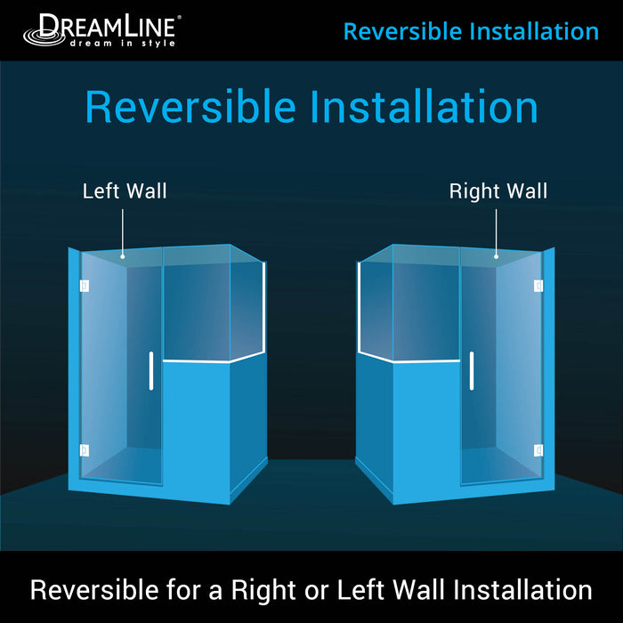 DreamLine SHEN-2424303430-01 Unidoor Plus 54"W x 30 3/8"D x 72"H Frameless Hinged Shower Enclosure in Chrome