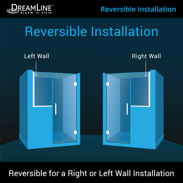 DreamLine SHDR-24233636-04 Unidoor Plus 59-59 1/2"W x 72"H Frameless Hinged Shower Door with 36" Half Panel in Brushed Nickel
