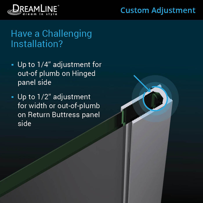 DreamLine E127243436-01 Unidoor-X 57"W x 36 3/8"D x 72"H Frameless Hinged Shower Enclosure in Chrome