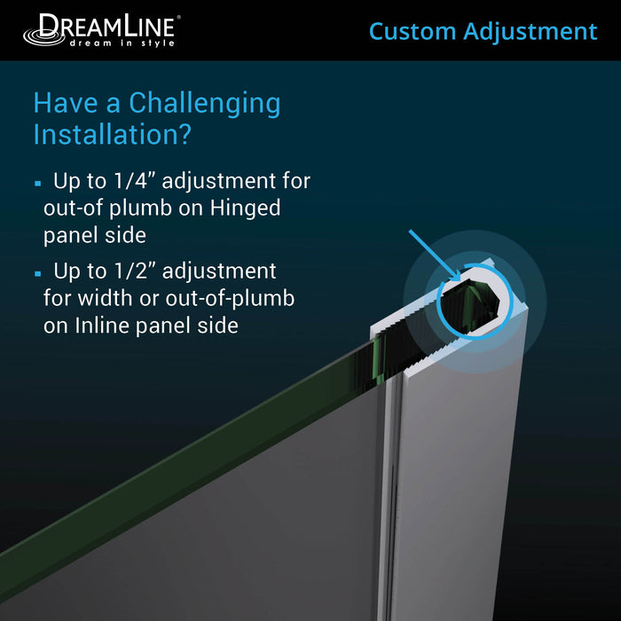 DreamLine D3250672L-09 Unidoor-X 55-55 1/2"W x 72"H Frameless Hinged Shower Door in Satin Black